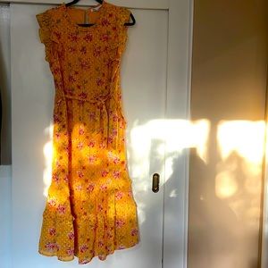 Yellow long summer dress with flowers
